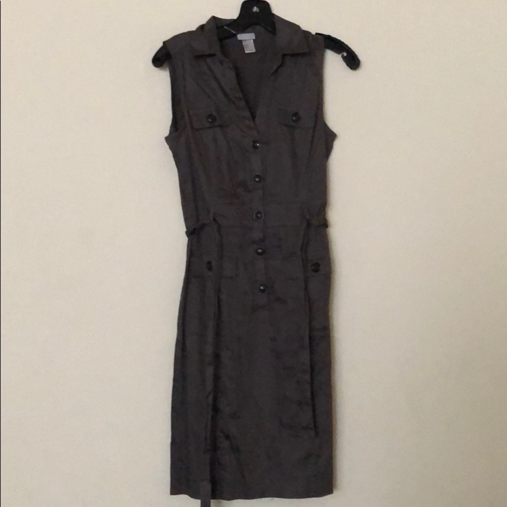 Grey H&M button-up, tie-front cotton dress